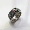 Anillo Vintage de Granate Pixiu para Hombre, Anillo Individual de Plata Tailandesa con Sutra del Corazón para Hombre, Anillo Abierto de Corindón Rojo Sapo Dorado al por Mayor