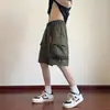 Bermuda de Trabalho Preta Masculina Verão 2024 Nova Cor Sólida Estilo Americano Retro Casual Calça de Comprimento Médio Moda Marca Calça de Cinco Comprimentos