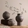 Jarrón de cerámica rústica vintage cepillado a mano, maceta de barro envejecida estilo wabi-sabi, sensación de alta gama, jarrón de arte grande para arreglo floral de sala de estar