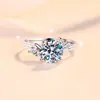 Anillo de Moissanita de Nuevo Modelo Transfronterizo de 1.5 Quilates Color D con Cuatro Garras Floral Clásico de Moda Anillo de Plata de Ley S925 en Stock