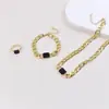 Estilo Europeo y Americano Cadena Cubana Personalizada Incrustada con Pedrería Negra Juego de Joyería de Collar, Pulsera, Anillo, Accesorios Elegantes y de Moda