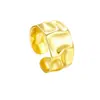 Anillo Estilo Coreano D038, Estilo Fresco, Superficie Cóncava y Convexa Asimétrica, Anillo Ancho, Anillo de Plata Chapado en Oro, Joyería Popular de Nicho