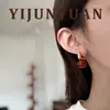 Nuevos Pendientes de Ágata Roja Retro, Simples y de Moda, Versátiles, con un Toque de Lujo Ligero y de Alta Gama, Pendientes de Nicho para Mujer
