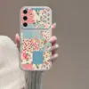 Funda tipo patchwork con piezas florales pequeñas, adecuada para Samsung S24, funda suave, cobertura total, simple, moderna, personalizada, ventana grande, anticaídas