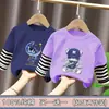 Camiseta de niño con patchwork de rayas, manga larga, primavera y otoño, algodón puro, top casual para niños, camiseta básica, ropa de otoño, corte holgado