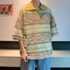 Nuevas Camisetas Polo Sueltas de Manga Corta 2025 para Hombres y Mujeres, Rayadas Degradado Calado Cuello de Solapa Tejidas con Botones