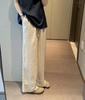 ¡Pantalones inflables, parte superior del cuerpo gigante delgado! No elijas personas ~ diseño de cordones con cintura elástica pantalones rectos de lino marrón