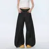 Jeans vintage azules estilo americano con dobladillo curvo para hombre, vibra de moda urbana de verano, pantalones de pierna ancha lavados, pantalones casuales de pierna recta ligeramente acampanados