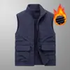 Chaleco de Doble Cara Otoño e Invierno Bolsillo Casual para Hombre Cuello Alto Cálido Sin Mangas con Forro de Felpa y Chaleco de Trabajo Engrosado
