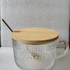 Taza para Avena Nocturna de Desayuno con Girasol en Relieve, Tapa y Cuchara, Vaso de Vidrio para Ensalada, Estilo Simple