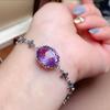 Pulsera Sencilla Oval Grande de Topacio Azul de Cristal Natural Estilo Nuevo con Incrustación de Plata S925, Diseño Vintage Desgastado