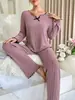 Conjunto de Ropa de Casa Casual para Mujer con Borde Acanalado Negro para Verano 2024 Transfronterizo de Amazon con Almohadillas en el Pecho