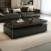 Mesa de centro de madera maciza de doble capa para uso doméstico en salas de estar pequeñas, lujo ligero con un toque de alta gama, modelo 2026, mesa de té rectangular con almacenamiento