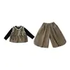 Conjunto de tres piezas para niña estilo coreano con chaleco ribeteado, colección primavera/otoño, nueva moda 2026, atuendo elegante para niñas pequeñas