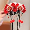 Tocado de Año Nuevo para niñas, estilo chino, horquilla de Año Nuevo, peluca trenzada larga para niñas, horquilla con borlas, accesorios para el cabello de felicitación de Año Nuevo para niños