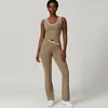 Conjunto Esportivo de Cintura Alta Transfronteiriço para Mulheres, Costas Abertas Color Block, Conjunto de Calça Flare Justa para Yoga, Roupa de Fitness Yoga