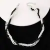 Collar de cuentas en blanco y negro moderno, hecho a mano, para mujer, sencillo, personalizado, vintage, de moda, con cadena de clavícula de perla de ónix negro.