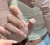 26 Novas Pontas de Unha Curtas Rosa Fofo Estilo Menina com Estampa de Patinha de Gatinho para Estudantes, Prontas para Venda no Atacado