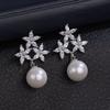 Pendientes de aguja de plata S925 con incrustaciones de circonita AAA, colgantes de perlas de moda, pendientes de alta gama, ligeros, de lujo, para novias y elegantes.