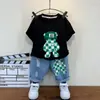 Conjunto de Verão para Meninos 2022 Novo Estiloso Bebê Verão Fresco Roupas Finas Conjunto de Shorts com Manga Curta Tendência Infantil