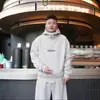 Novo Conjunto Esportivo Casual com Design de Letras, Forrado com Fleece para Outono e Inverno, Moletom Americano Pesado com Capuz e Meio Zíper e Calça de Moletom