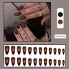 Unhas Postiças com Gradiente Cor de Café Mais Vendidas no Exterior, Pontas Afiadas Exquisitas e Simples, Estilo Retrô 24 Peças de Unhas Postiças