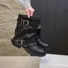 Botas calça femininas de salto grosso preto, botas estilo Martin 2026 outono-verão, novas botas western cowboy, botas plissadas empilhadas