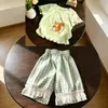 Fonte de Mercadorias 1688: Conjunto de Pijama Infantil Desenho Animado Estilo Coreano, Conjunto de Duas Peças com Calça Xadrez Manga Curta Fofo para Crianças Pequenas e Médias