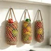 Bolsa de rede tecida à mão nórdica transfronteiriça para frutas, bolsa de rede de armazenamento de corda de algodão, bolsa de rede de armazenamento para itens diversos da cozinha, bolsa de pendurar