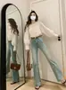 Jeans Acampanados para Mujer, de Color Claro, Verano Delgado, Estilo Nuevo, para Personas Bajas, de Cintura Alta, Retro, Estilo Americano High Street