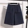 Shorts Casuais Jeans de Verão Novo Estilo Plus Size Falso Duas Peças para Mulheres Plus Size com Cintura Elástica e Design de Perna Larga