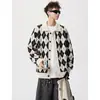 Cardigan suéter de malha losango masculino casal gola polo jaqueta cardigan estilo old money outono inverno fábrica transfronteiriça atacado