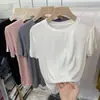 Camiseta acanalada de manga corta versátil y moderna estilo europeo para mujer, nueva en Verano 2026, top ajustado adelgazante, camiseta básica de color liso