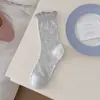 Meias Novas Finas Vazadas de Meia-Perna para Primavera e Verão, Meias de Algodão com Laço de Renda, Meias Largas Cor Sólida Estilo Ballet para Mulheres