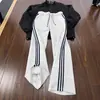 Calça de Moletom Esportiva Listrada Cleanfit de Primavera para Homens, Estilo Americano Tendência High Street Perna Reta Corrida Fitness Calça Longa
