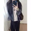 Cárdigan retro a rayas estilo coreano para mujer, suave y cómodo, de corte holgado, con diseño de hombros relajados, mangas largas y un look casual y desenfadado.