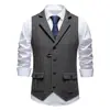 Chaleco de traje para hombre estilo europeo y americano con rayas verticales, patrón de espiga retro, cuello solapa, de un solo botón, corte ajustado, talla europea