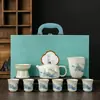 Juego Completo de Cerámica Ru Kiln Crackle Kung Fu para Té para Oficina, Hogar, Regalos de Negocios, Caja de Regalo de Tetera Gaiwan
