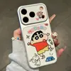 Funda de teléfono de Shin-chan y Shiro de dibujos animados adecuada para Apple 17 Pro Max, diseño de dibujos animados lindo, ventana grande para Huawei y Xiaomi