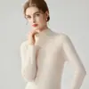 Capa base de punto de color liso, con cuello semi alto y ribete de encaje para mujer, nuevo suéter ajustado otoño/invierno, top de forro polar Andy