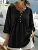 Gran stock de artículos populares en eBay y Amazon: camisa de algodón y lino de manga larga para mujer, holgada, plisada, cuello redondo, talla grande