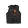 Camiseta Masculina de Manga Curta com Estampa de Rock Vintage Lavada Transfronteiriça, Regata de Gola Redonda Solta Estilo Streetwear Ins