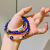 Pulseira de Múltiplos Círculos Design de Abelha Antiga em Cera de Abelha Natural Lápis Lazúli Retro de Alta Qualidade