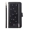 Para Samsung Note10 bolsa con cremallera de purpurina funda para teléfono móvil de nueve tarjetas correa de soporte abatible funda de cuero para note10plus