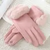 Guantes cálidos de invierno para mujer, de terciopelo alemán, con boca gruesa para estudiantes, para pantalla táctil, para ciclismo, resistentes al viento, bonitos guantes
