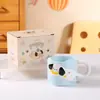 Conjunto de Xícaras de Cerâmica Empilháveis para Homens e Mulheres, Caneca de Cachorro de Desenho Animado, Par de Xícaras, Xícara para Leite e Café, Design Criativo de Animal