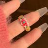 Anillo Flor Tesoro Esmalte Dorado Mujer Loto Flor de Cuatro Hojas Lujo Ligero Abierto Nuevo Chino Anillo de Dedo de Alta Gama Nicho Versátil