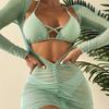 2025 Nuevo Bikini de Tres Piezas Europeo y Americano con Tirantes de Cuerda Falda Larga de Gasa Traje de Baño Bikini Bikini Exportación Transfronteriza