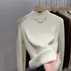 Suéter de punto con cuello semialto integrado, capa base de forro polar para mujer, nuevo estilo Otoño/Invierno 2024, suéter de capa base cálido engrosado con terciopelo