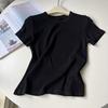 Camiseta Feminina Manga Curta Gola Dupla Simples Lixada Primavera Macia Elástica Slimming Camiseta Básica Versátil Casual Tendência